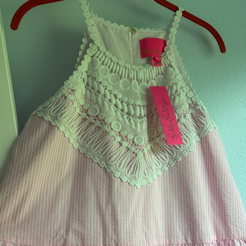 NWT Lilly Pulitzer Pink Crochet Yoke Tiered Sundress - Picture 4 of 5